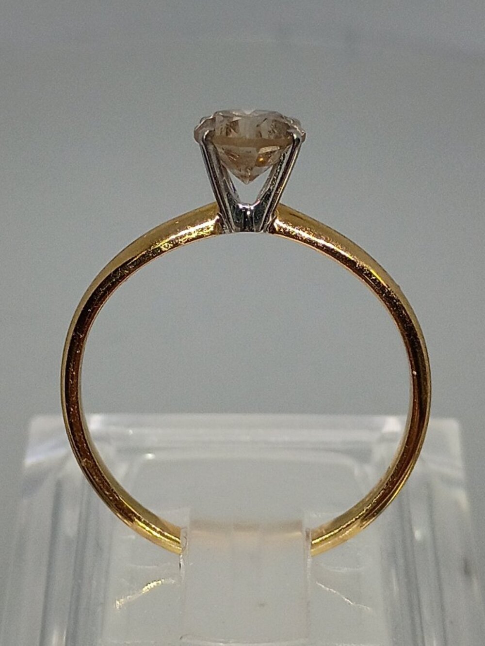 14Kt Two-Tone Gold Full-Carat Solitaire Champagne Diamond Ring - Picture 5 of 8